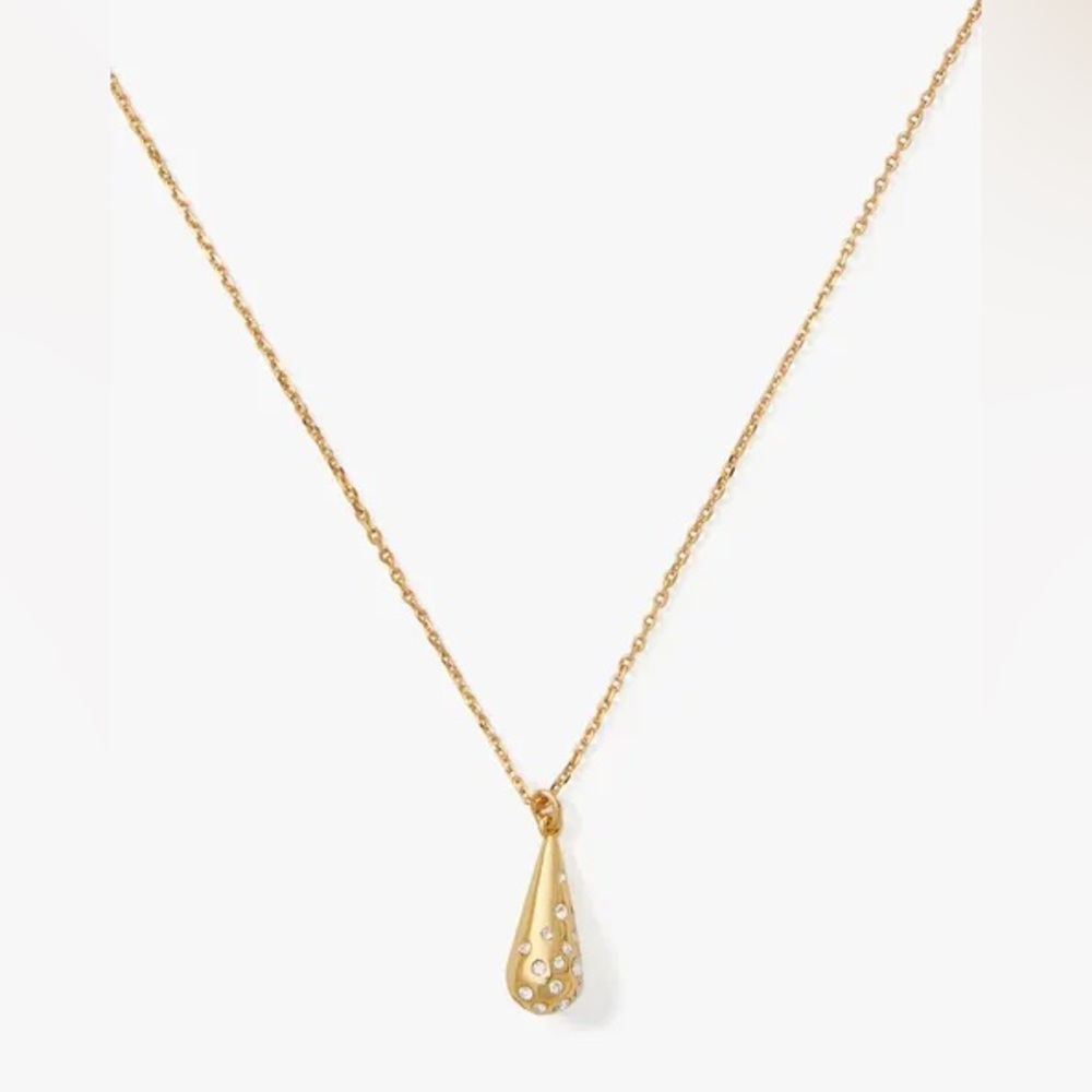 Kate Spade Rain Drop/Teardrop Gold Tone Pave’ Pendant Necklace